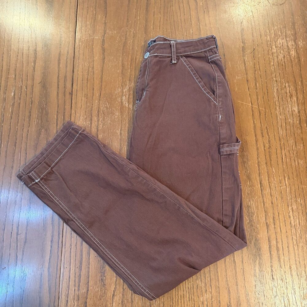 Y2K Hot Kiss Brown Carpenter Pants Contrast Stitch Utility Workwear Skater 13